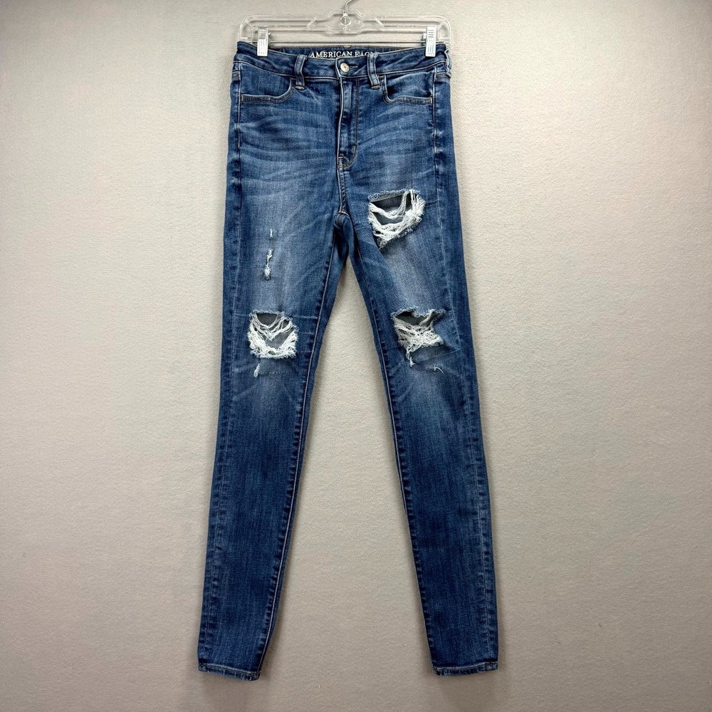American Eagle Jegging Jeans Womens 4L 28x30* Blue Pantsβ Pant Distressed Ripped